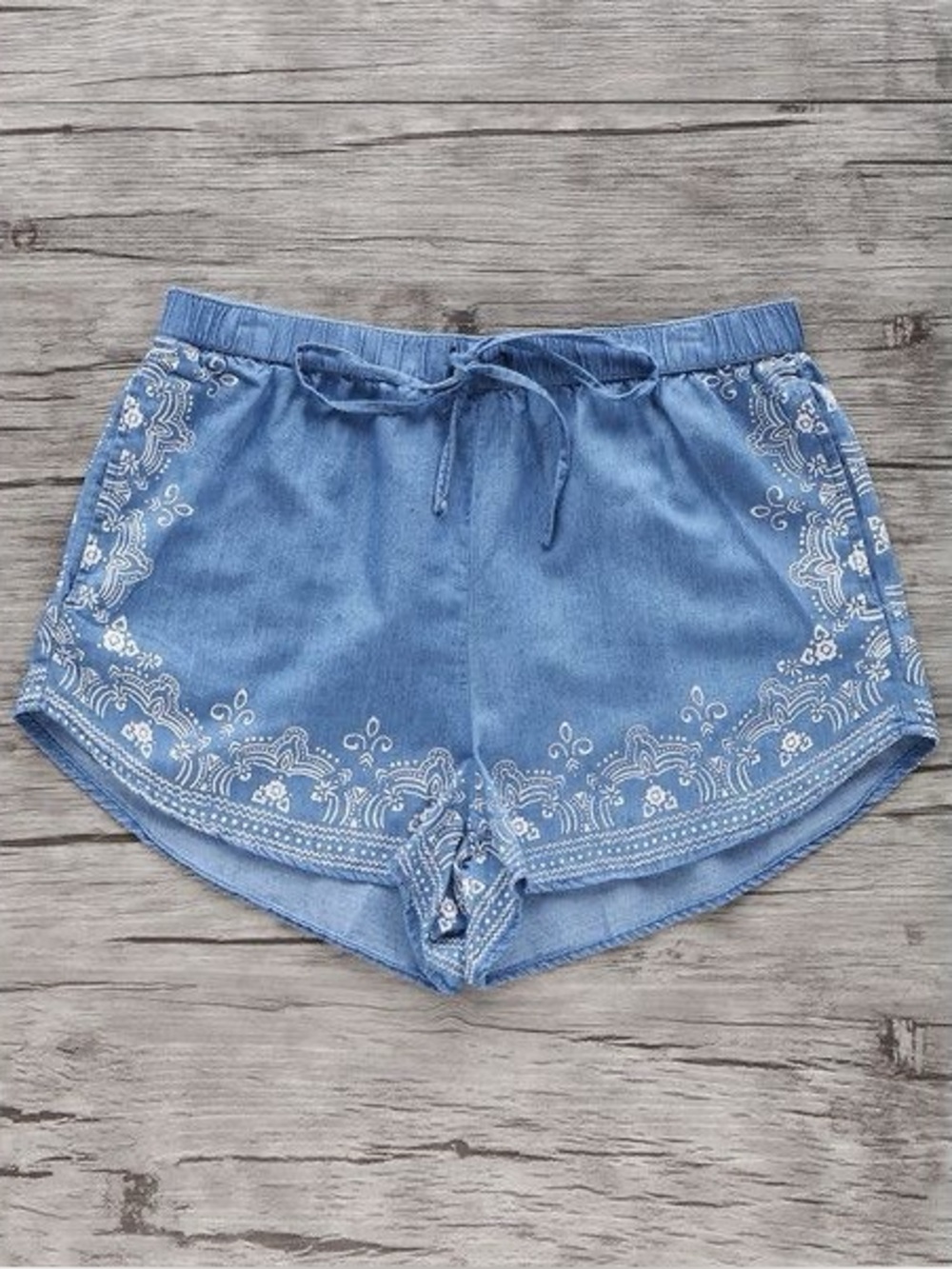 Abercrombie Chambray Paisley Summer Drawstring Shorts Size Small